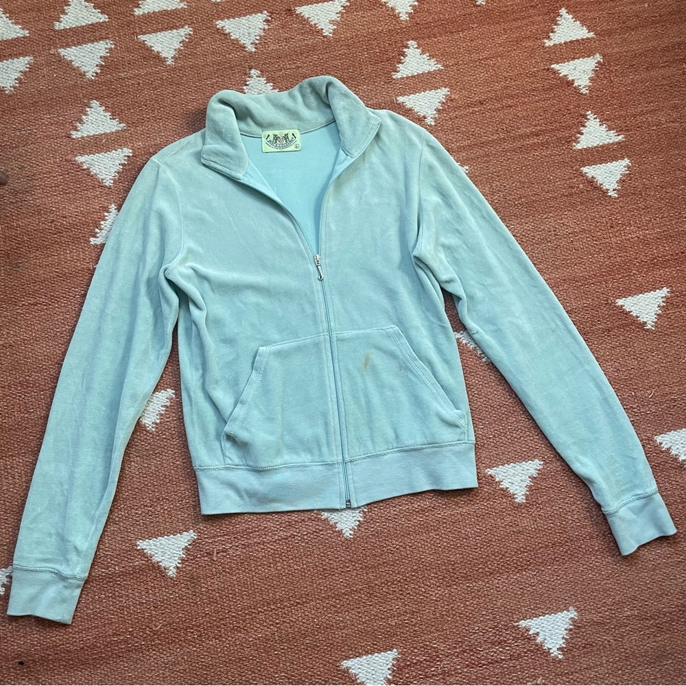 Authentic Juicy Couture L Mint Blue Velour Jacket